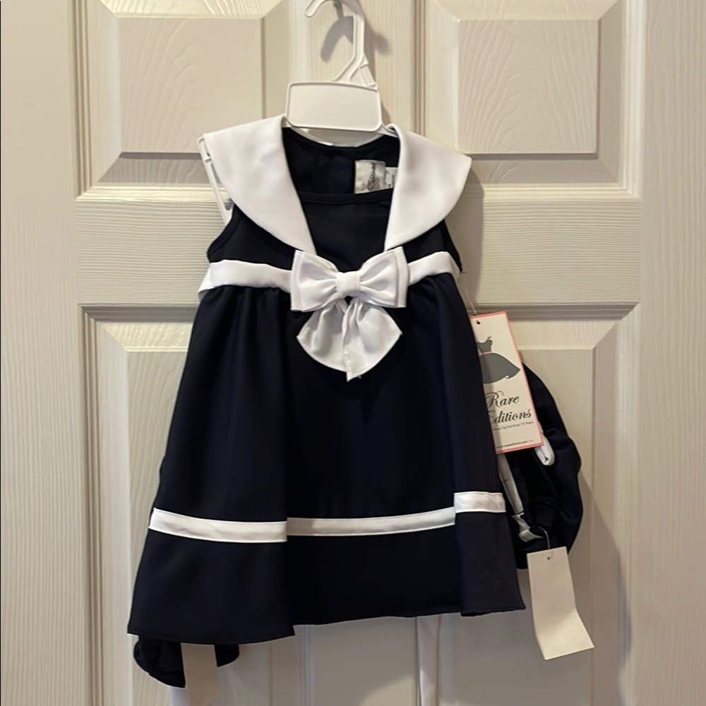 Rare Editions Navy and White Sailor Dress 3 Piece Set New with Tags 18 months